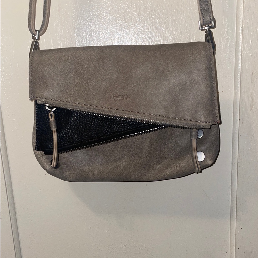 Hammitt Gray Suede Crossbody Flap Bag with Black Accent